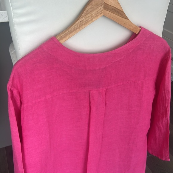 Linen Tunic Top 3/4 Sleeves Made in Italy Lagenlook Hot Pink Size M -L - Picture 10 of 12